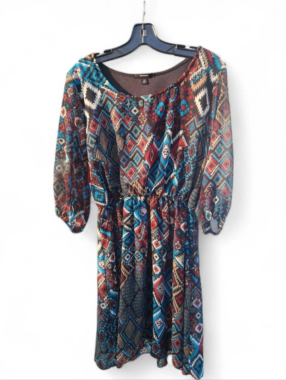 Espresso AZTEC Southwestern Flowing Dress VIBRANT COLORS 1X - Picture 4 of 9